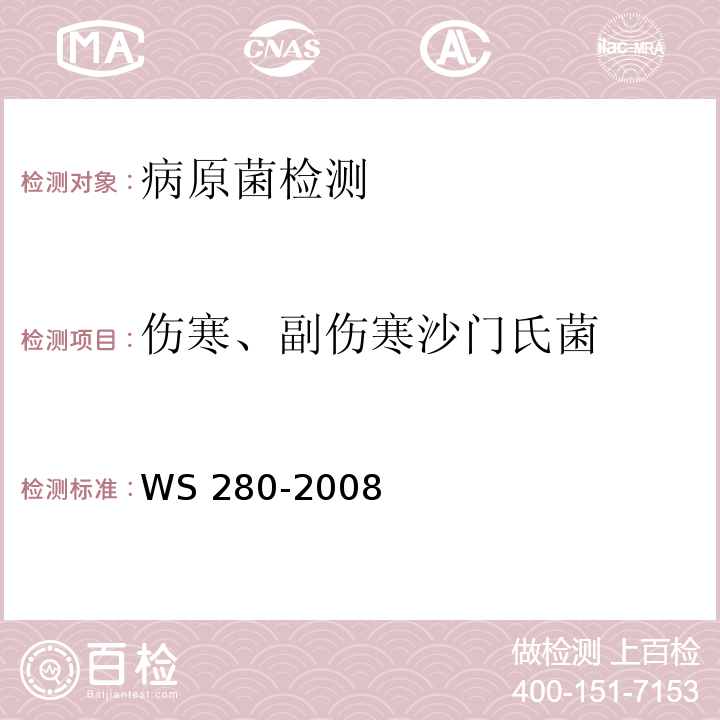 伤寒、副伤寒沙门氏菌 伤寒和副伤寒诊断标准WS 280-2008（附录A）A.1