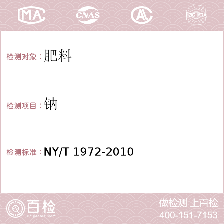 钠 水溶肥料 钠、硒硅含量的测定 NY/T 1972-2010