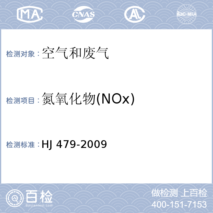 氮氧化物(NOx) 环境空气 氮氧化物（一氧化氮和二氧化氮）的测定 盐酸萘乙二胺分光光度法 HJ 479-2009