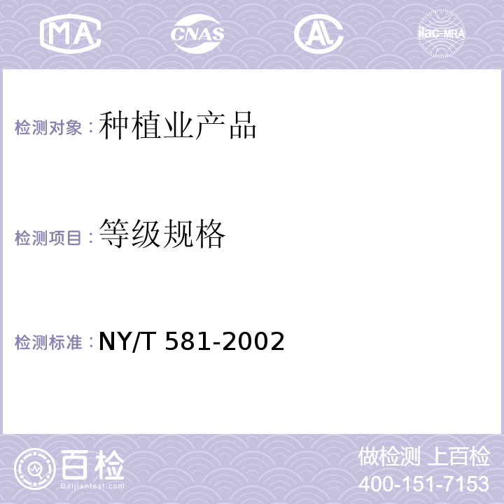 等级规格 NY/T 581-2002 茄子
