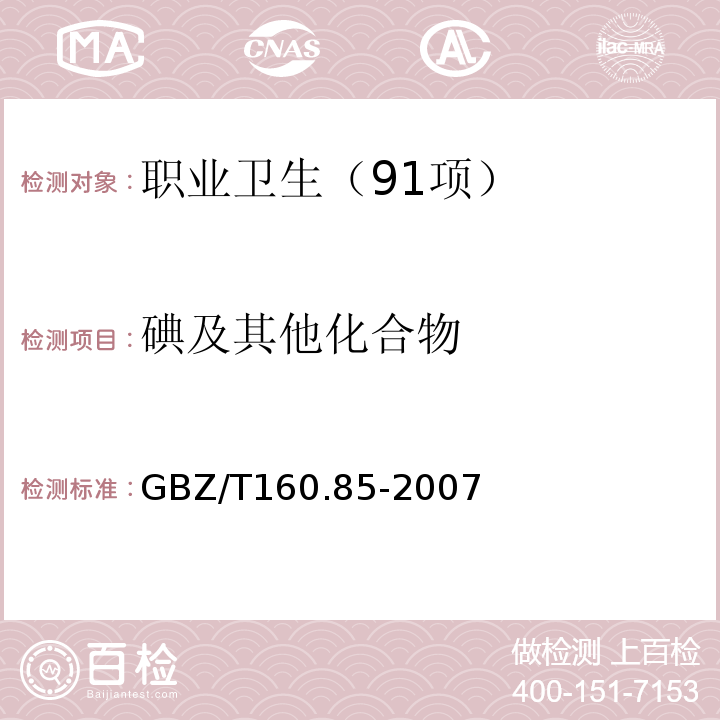 碘及其他化合物 GBZ/T 160.85-2007 工作场所空气有毒物质测定 碘及其化合物