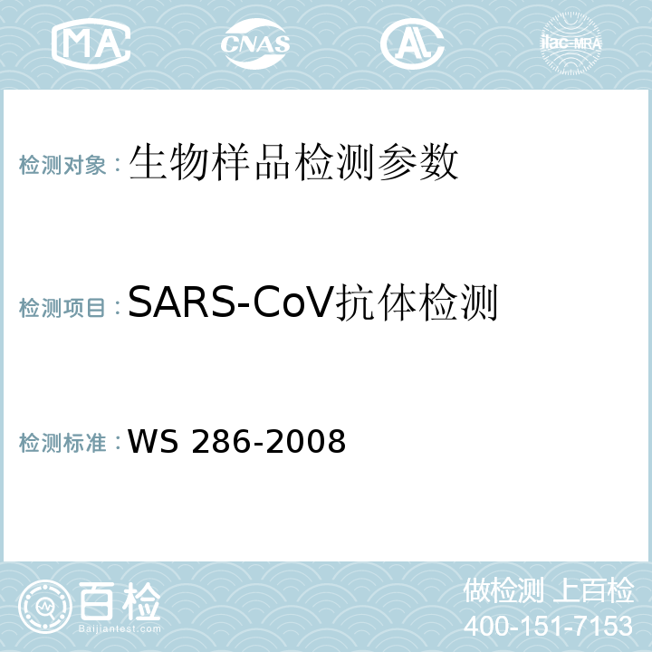 SARS-CoV抗体检测 WS 286-2008 传染性非典型肺炎诊断标准