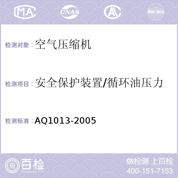 安全保护装置/循环油压力 Q 1013-2005 煤矿在用空气压缩机安全检测检验规范AQ1013-2005