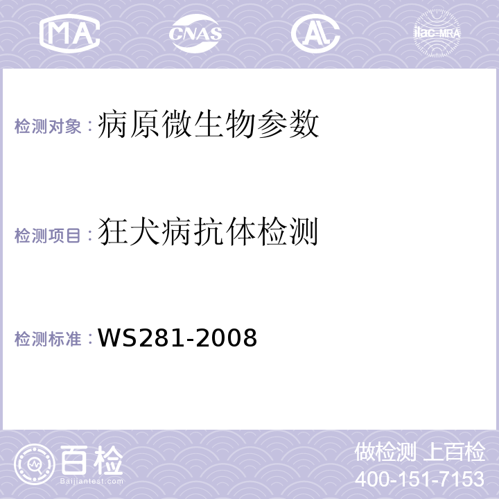 狂犬病抗体检测 狂犬病诊断标准 WS281-2008 附录B2