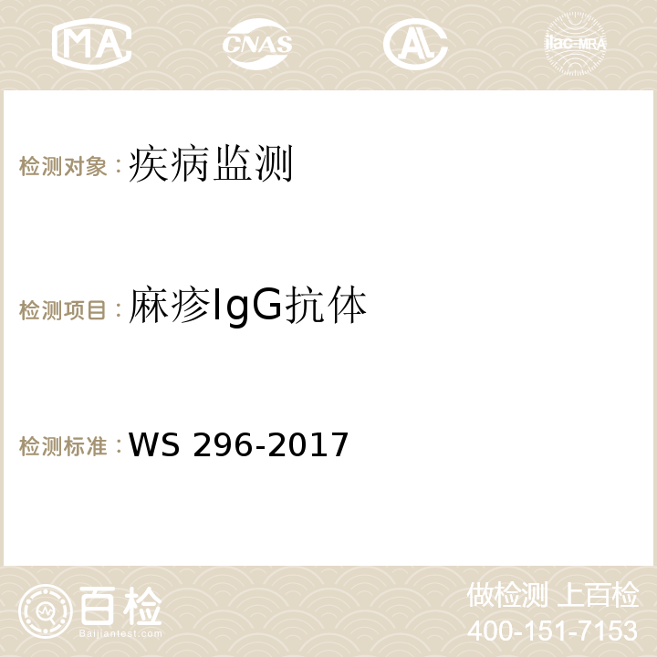 麻疹IgG抗体 麻疹诊断 WS 296-2017 附录A