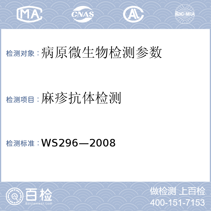 麻疹抗体检测 麻疹诊断标准 WS296—2008