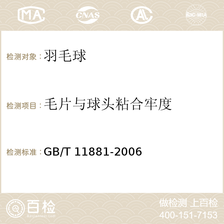 毛片与球头粘合牢度 羽毛球GB/T 11881-2006