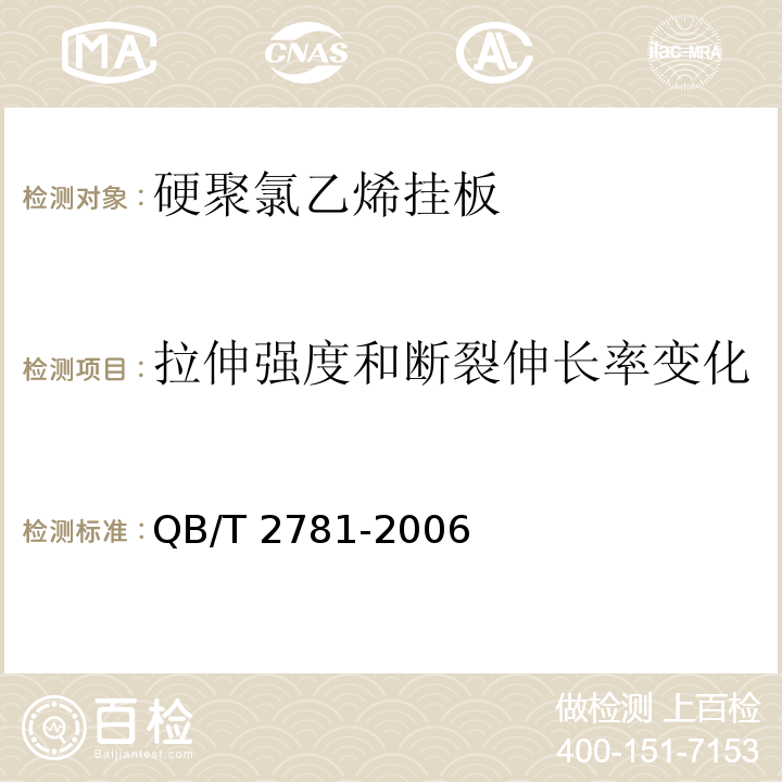 拉伸强度和断裂伸长率变化 建筑装饰用硬聚氯乙烯挂板QB/T 2781-2006