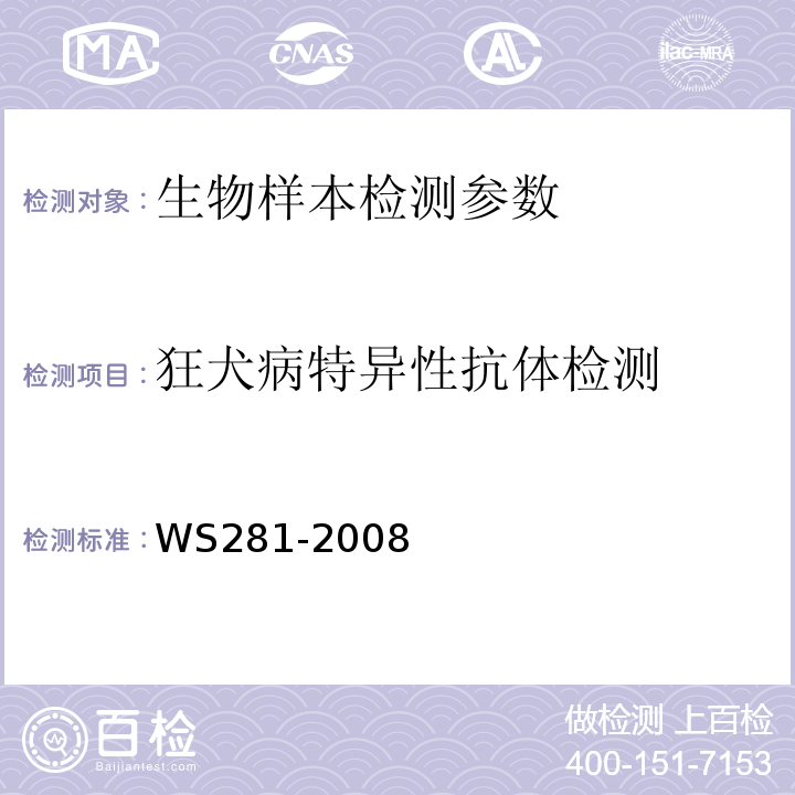 狂犬病特异性抗体检测 狂犬病诊断标准 WS281-2008（附录B.2）