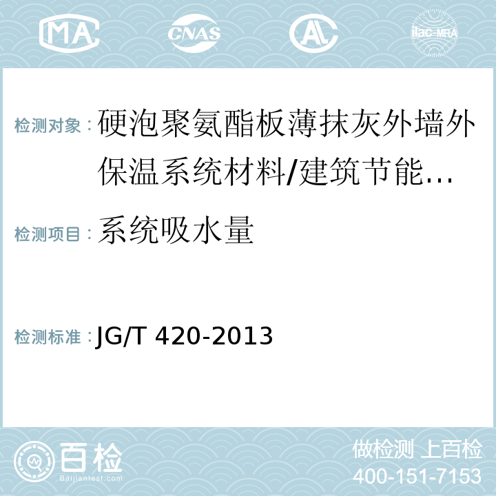 系统吸水量 硬泡聚氨酯板薄抹灰外墙外保温系统材料 第6.3.3节/JG/T 420-2013