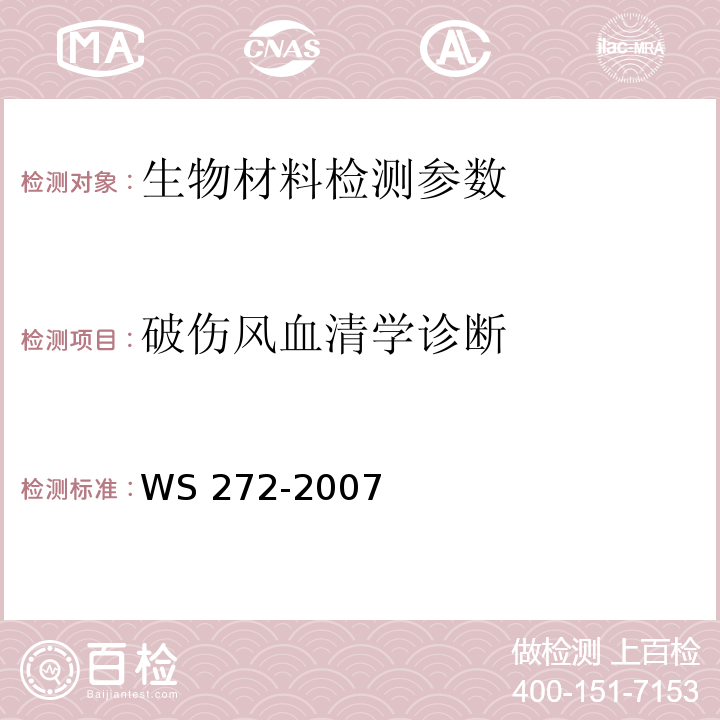 破伤风血清学诊断 新生儿破伤风诊断标准 WS 272-2007（附录A）