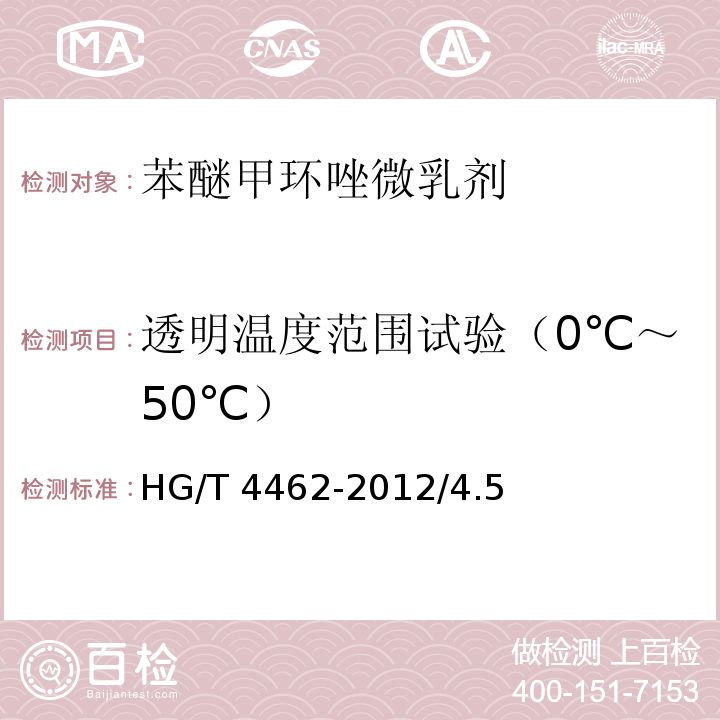透明温度范围试验（0℃～50℃） HG/T 4462-2012 苯醚甲环唑微乳剂