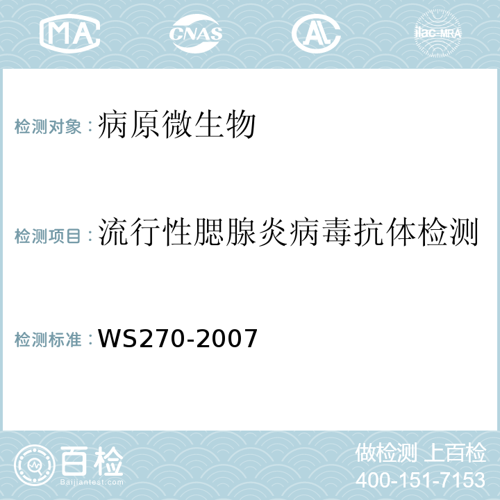 流行性腮腺炎病毒抗体检测 WS 270-2007 流行性腮腺炎诊断标准