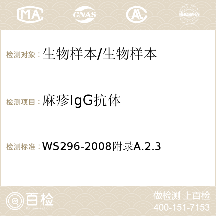 麻疹IgG抗体 麻疹诊断标准/WS296-2008附录A.2.3