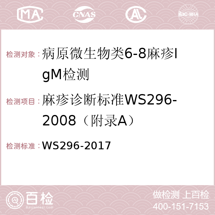 麻疹诊断标准WS296-2008（附录A） WS 296-2017 麻疹诊断