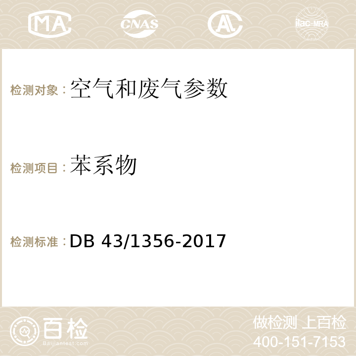 苯系物 表面涂装（汽车制造及维修）挥发性有机物、镍排放标准 DB 43/1356-2017 附录D