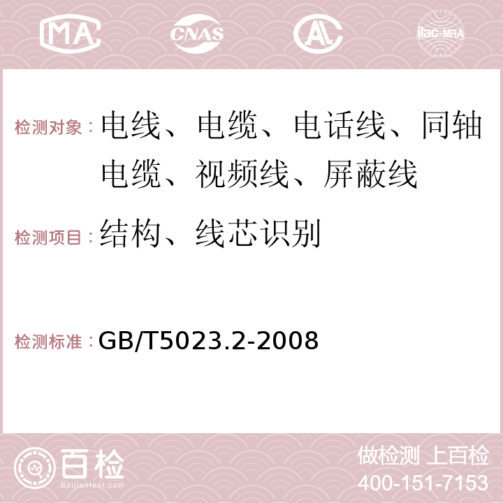 结构、线芯识别 额定电压450/750V及以下聚氯乙烯绝缘电缆 第2部分：试验方法 GB/T5023.2-2008