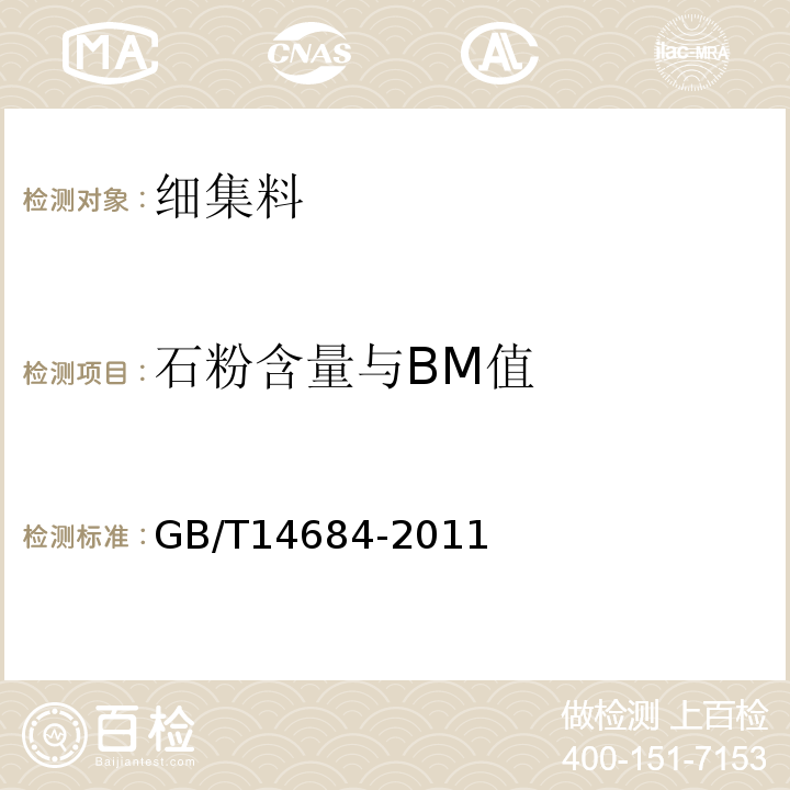 石粉含量与BM值 建筑用砂 GB/T14684-2011