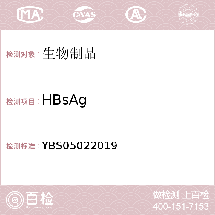 HBsAg 国家药品监督管理局药品注册标准 YBS05022019