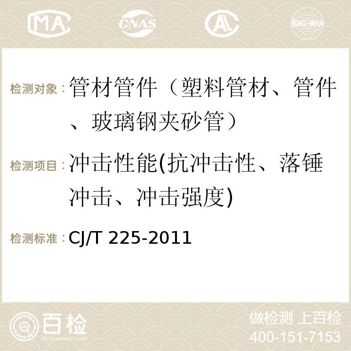 冲击性能(抗冲击性、落锤冲击、冲击强度) 埋地排水用钢带增强聚乙烯(PE)螺旋波纹管 CJ/T 225-2011