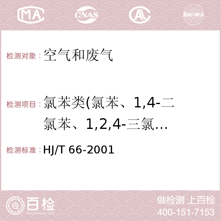 氯苯类(氯苯、1,4-二氯苯、1,2,4-三氯苯) 大气固定污染源 氯苯类化合物的测定 气相色谱法HJ/T 66-2001