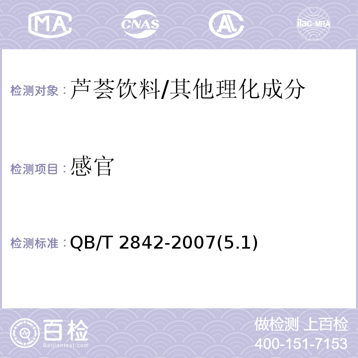 感官 食用蘆薈制品 蘆薈飲料/QB/T 2842-2007(5.1)