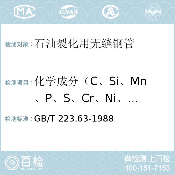 化学成分（C、Si、Mn、P、S、Cr、Ni、Ti、Mo、Cu) 钢铁及合金化学分析方法 高碘酸钠(钾)光度法测定锰量 GB/T 223.63-1988