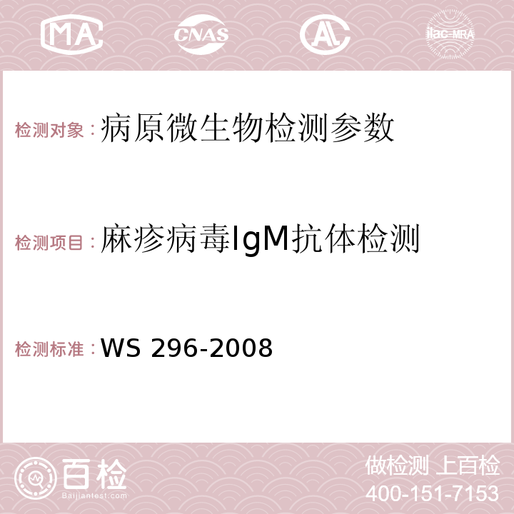 麻疹病毒IgM抗体检测 麻疹诊断标准 WS 296-2008（附录A、B）