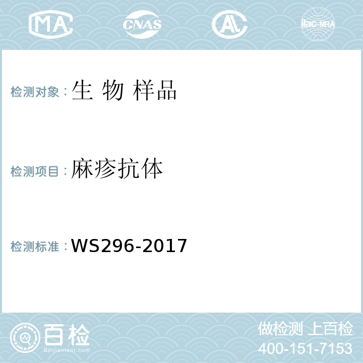 麻疹抗体 麻疹诊断标准 WS296-2017