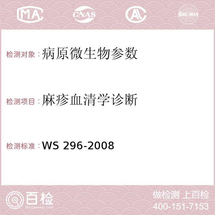 麻疹血清学诊断 麻疹诊断标准 WS 296-2008（附录A）