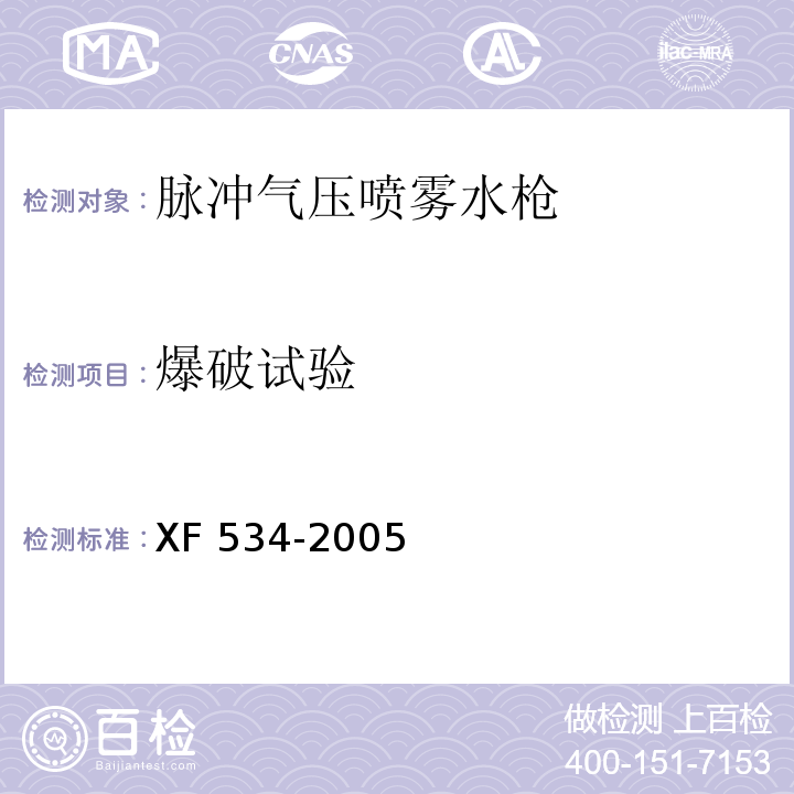 爆破试验 脉冲气压喷雾水枪通用技术条件XF 534-2005