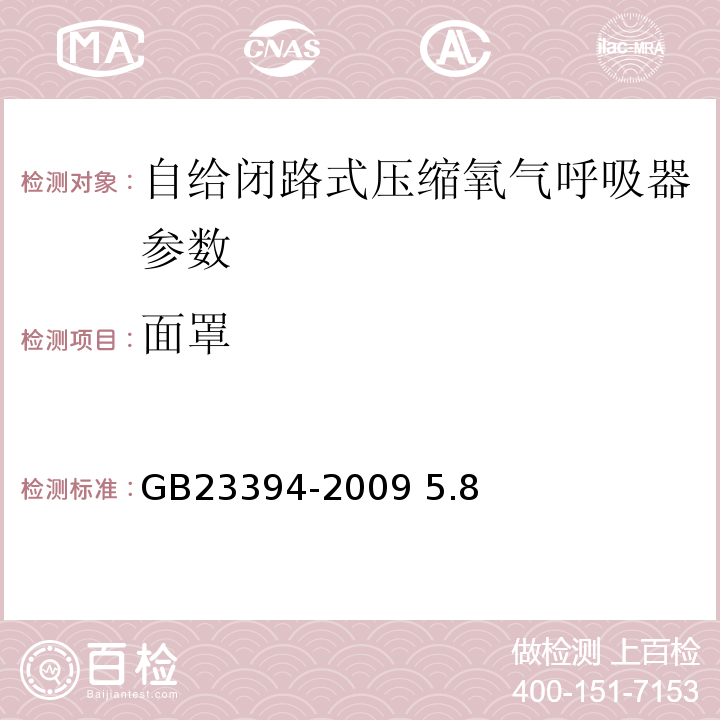 面罩 GB 23394-2009 自给闭路式压缩氧气呼吸器