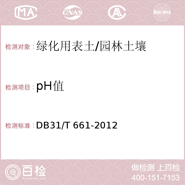 pH值 绿化用表土保护和再利用技术规范 （附录D）/DB31/T 661-2012