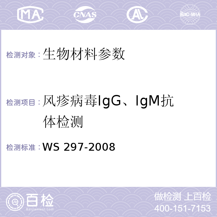 风疹病毒IgG、IgM抗体检测 风疹诊断标准 WS 297-2008
