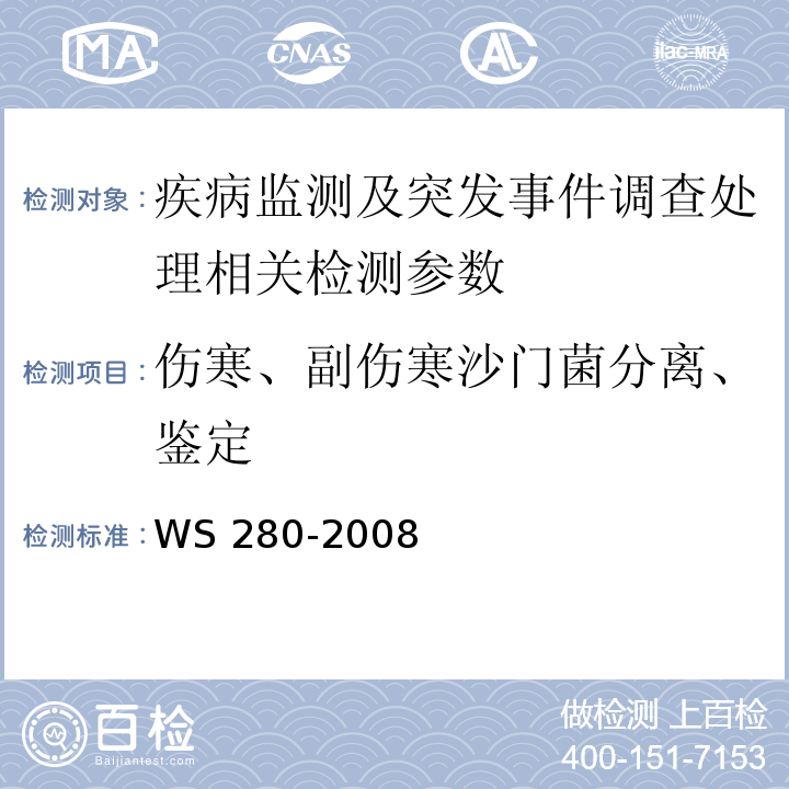 伤寒、副伤寒沙门菌分离、鉴定 伤寒和副伤寒诊断标准 WS 280-2008（附录A）