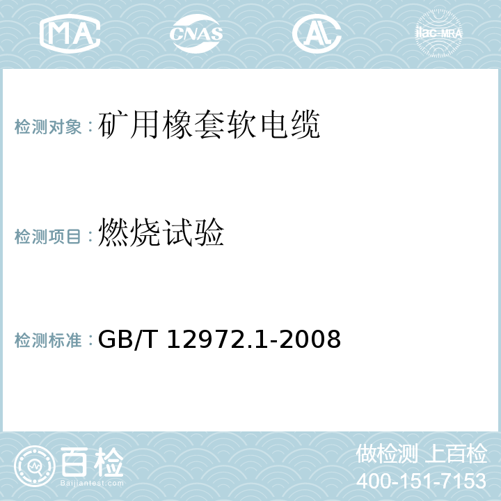 燃烧试验 矿用橡套软电缆 第1部分：一般规定GB/T 12972.1-2008