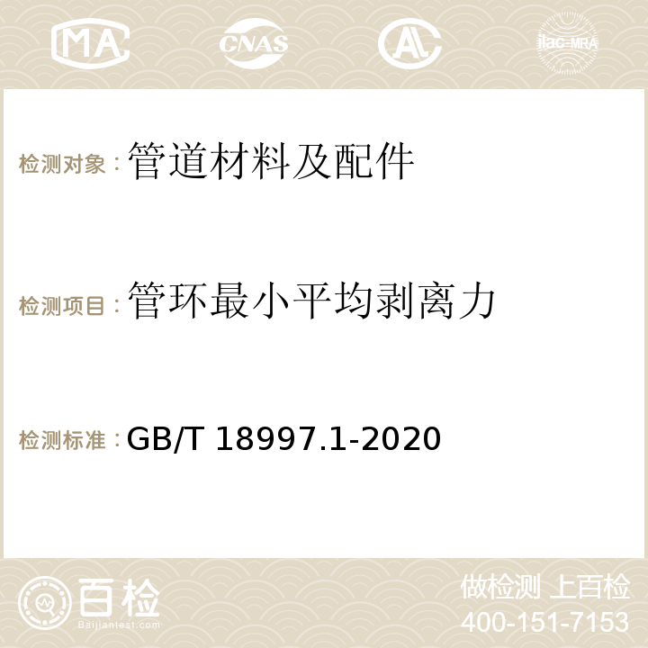 管环最小平均剥离力 铝塑复合压力管 第1部分：铝管搭接焊式铝塑管