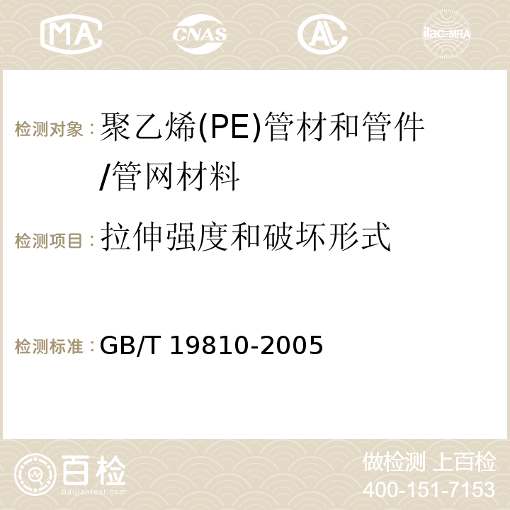 拉伸强度和破坏形式 聚乙烯(PE)管材和管件 热熔对接接头拉伸强度和破坏形式的测定 /GB/T 19810-2005