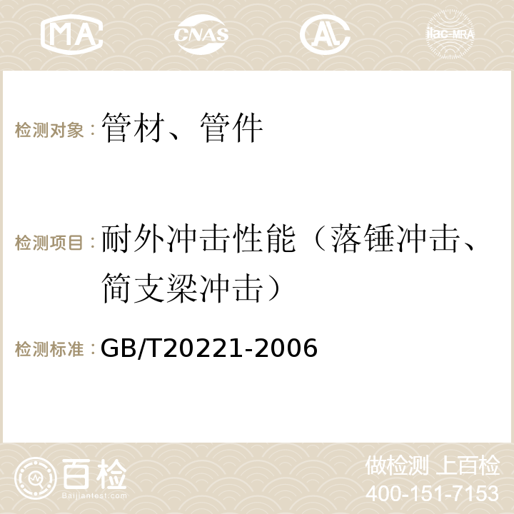 耐外冲击性能（落锤冲击、简支梁冲击） 无压埋地排污、排水用硬聚氯乙烯（PVC-U）管材 GB/T20221-2006