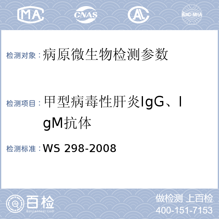 甲型病毒性肝炎IgG、IgM抗体 甲型病毒性肝炎诊断标准 WS 298-2008附录A