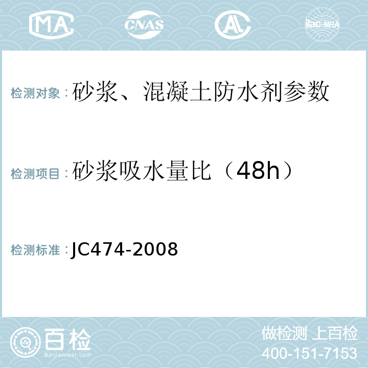 砂浆吸水量比（48h） JC474-2008 砂浆、混凝土防水剂