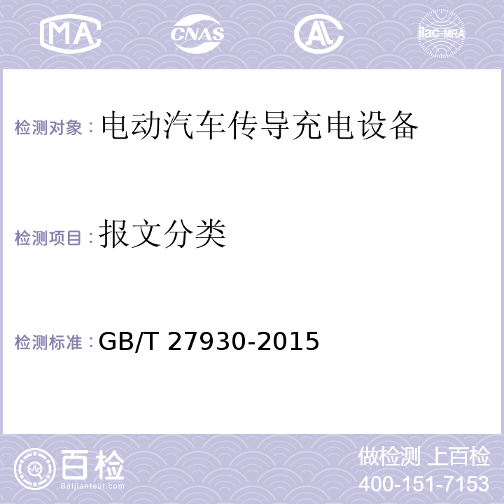 报文分类 电动汽车非车载传导式充电机与电池管理系统之间的通信协议GB/T 27930-2015