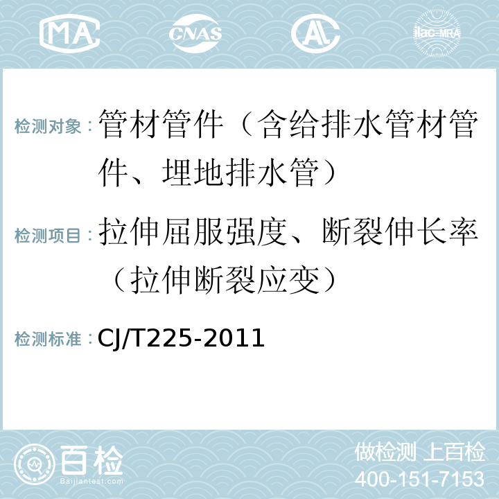 拉伸屈服强度、断裂伸长率（拉伸断裂应变） 埋地排水用钢带增强聚乙烯（PE）螺旋波纹管 CJ/T225-2011