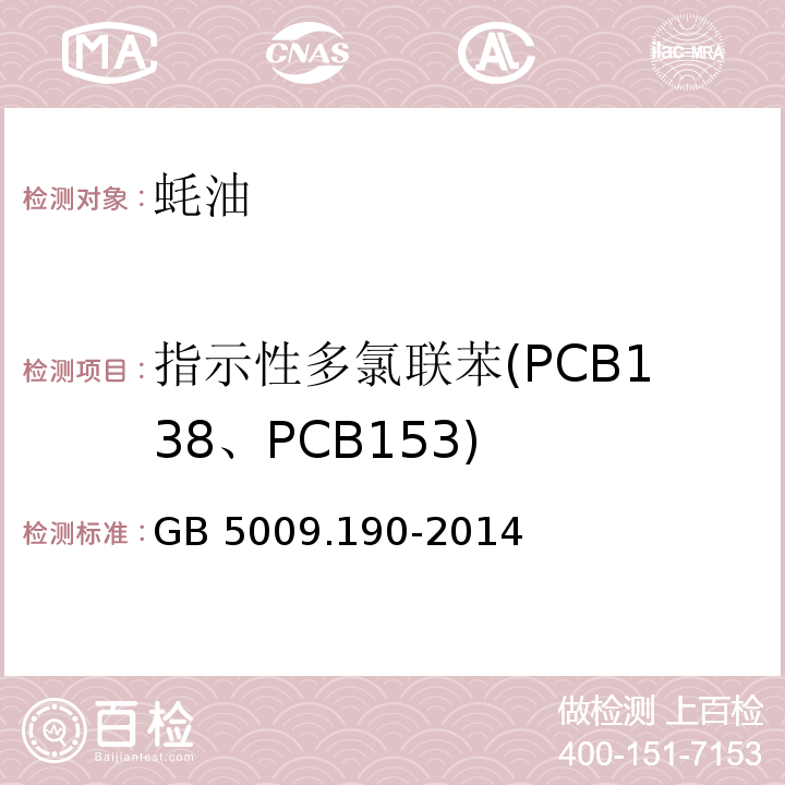 指示性多氯联苯(PCB138、PCB153) 食品安全国家标准 食品中指示性多氯联苯含量的测定 GB 5009.190-2014