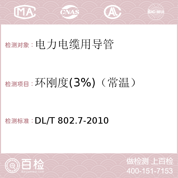 环刚度(3%)（常温） 电力电缆用导管技术条件 第7部分：非开挖用改性聚丙烯塑料电缆导管DL/T 802.7-2010