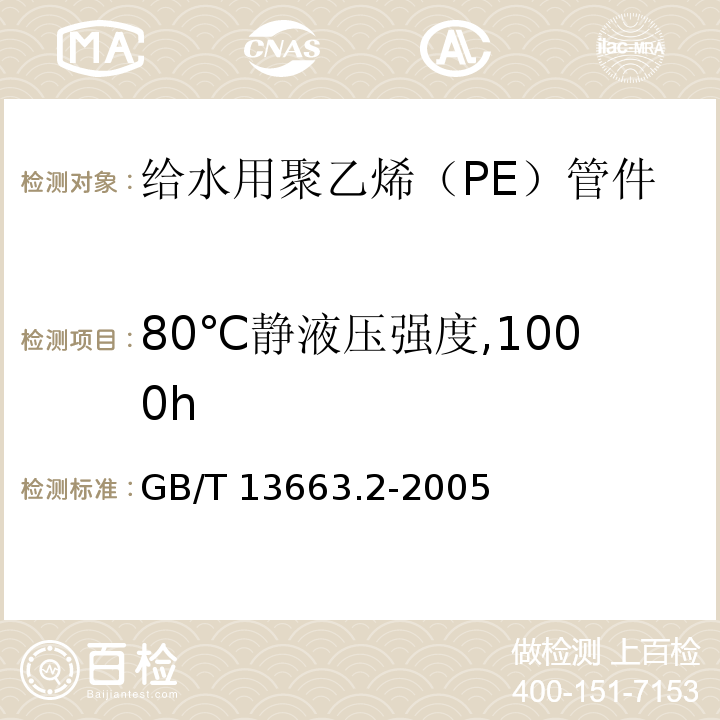 80℃静液压强度,1000h 给水用聚乙烯（PE）管道系统 第2部分：管件GB/T 13663.2-2005