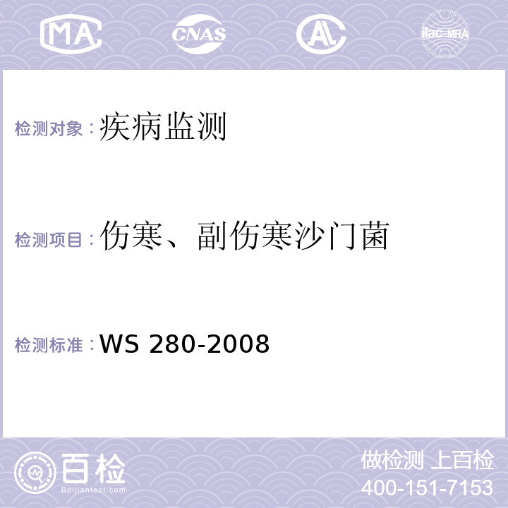 伤寒、副伤寒沙门菌 伤寒、副伤寒诊断标准 WS 280-2008 附录A