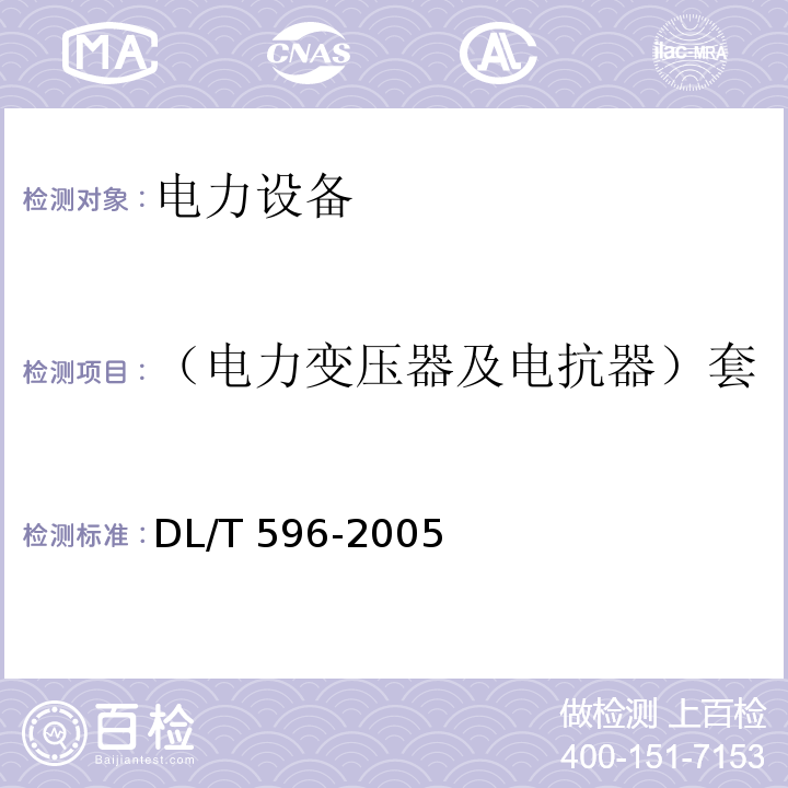 （电力变压器及电抗器）套管中的电流互感器绝缘试验 电力设备预防性试验规程DL/T 596-2005