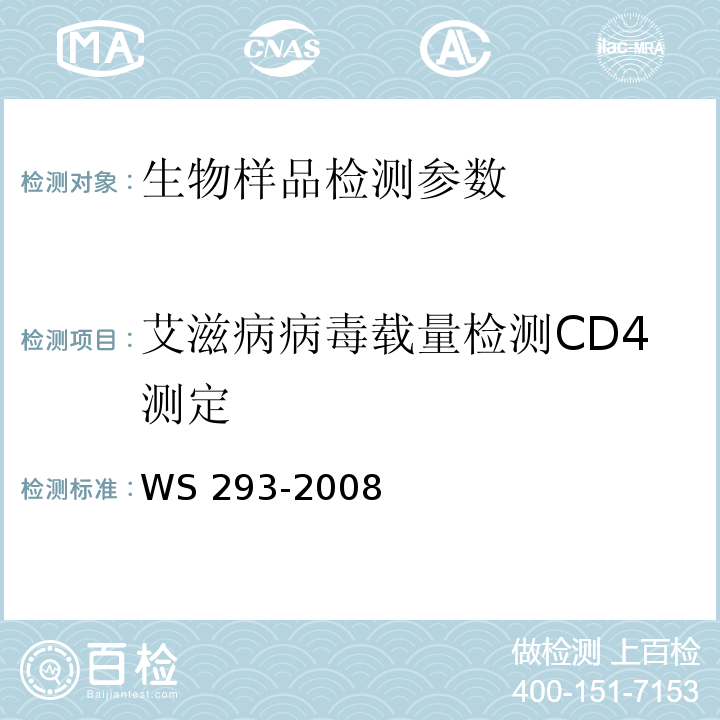 艾滋病病毒载量检测CD4测定 全国艾滋病检测技术规范  （2009）第二章（中国疾病预防控制中心）  HIV/AIDS感染诊断标准 WS 293-2008
