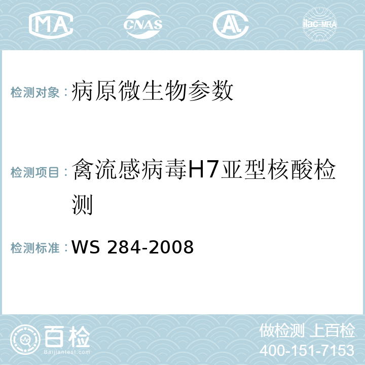 禽流感病毒H7亚型核酸检测 人感染高致病性禽流感诊断标准 WS 284-2008